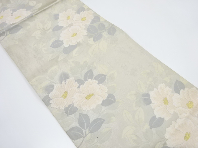 JAPANESE KIMONO / ANTIQUE FUKURO OBI / SILK / WOVEN FLORAL PLANTS